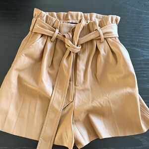 Zara High-Waisted Faux Leather Tan Shorts